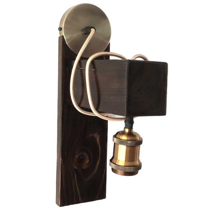 Lampa de perete din lemn ars – design rustic-industrial, handmade