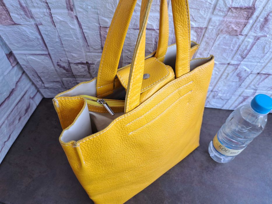 дамска чанта,жълта торба-естествена кожа