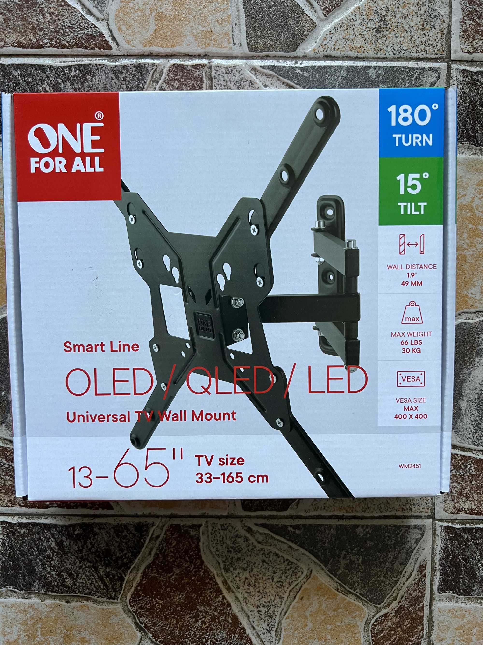 Стойка за телевизор One for All. Завъртяне до 180 градуса. 13-65 инча