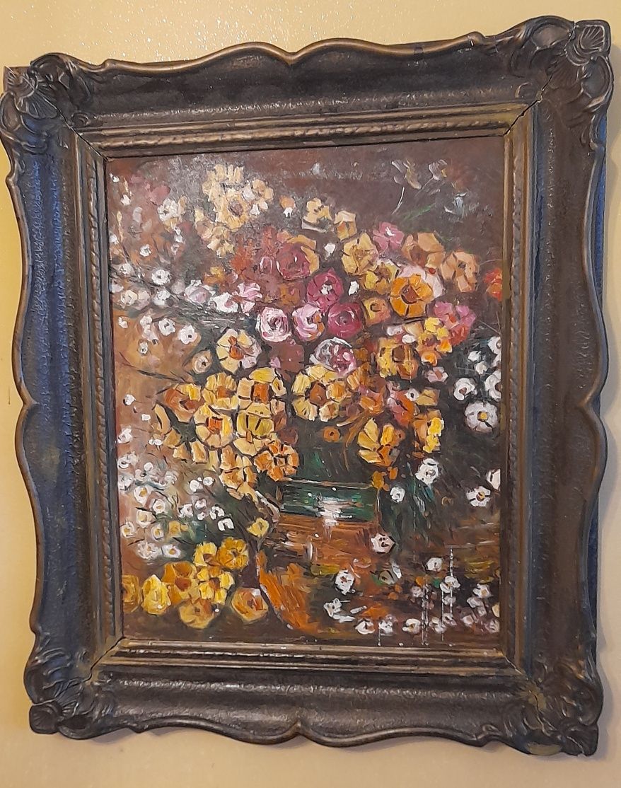 Vechi tablou Flori de primăvară,  ulei pe carton tare