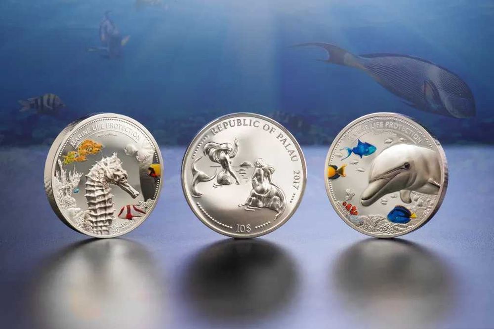 Palau - 2017 -  Marine Life SEAPHORSE&DOLPHINS SET proof (2X2 oz)