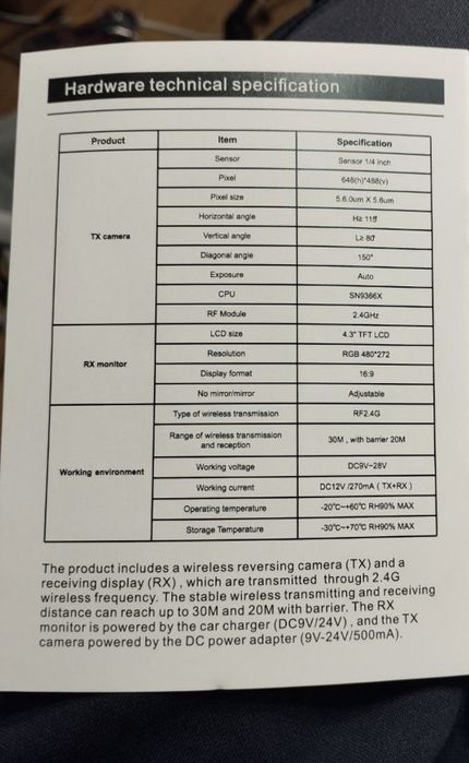 MHCABSR комплект WiFi камера за заден ход с монитор, 4.3-инчов монито