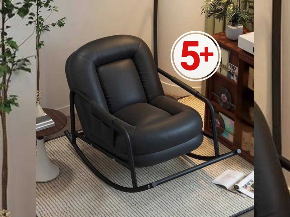 Кресло-качалка с мягким сиденьем и металлической рамой