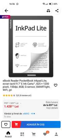 eReader Ebook Reader MARE 10 inch cu lumina - PocketBook InkPad Lite