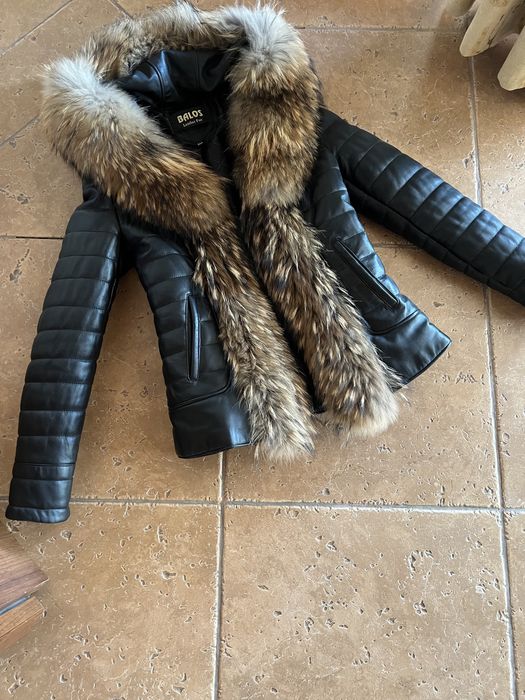 Geaca piele naturala cu guler din blana naturala de vulpe