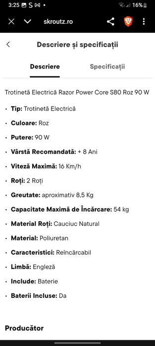 Trotineta Electrica Razor S80 Pentru Copii