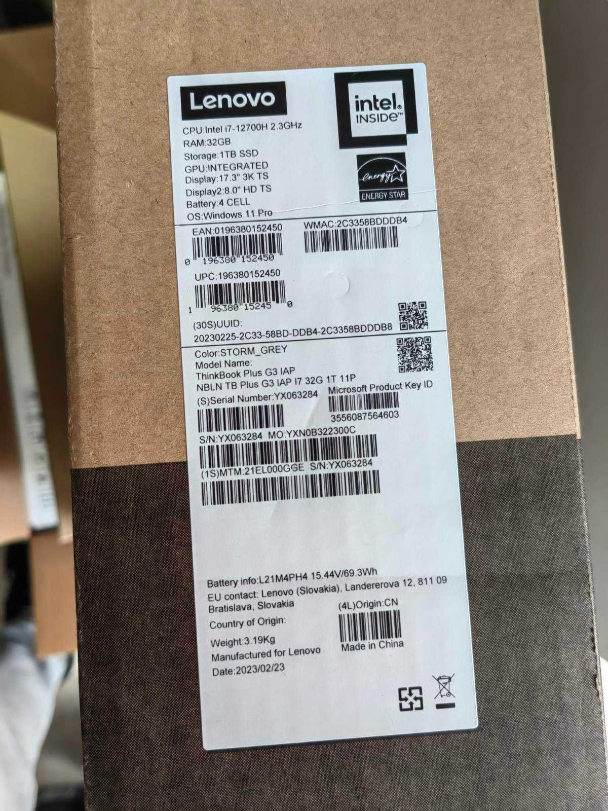 Lenovo ThinkBook PlusG3 IAP IntelCore i7-12700H 17.3" RAM 32GB 1TBSSD