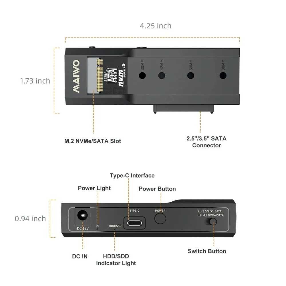 "MAIWO" K10635P2 док станция NVMe и 2,5 "/3,5" жестких дисков USB3.0.