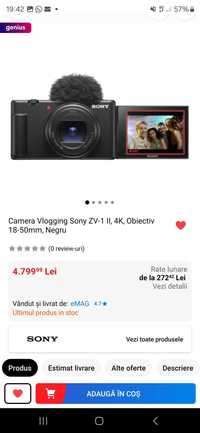 Camera Vlogging Sony ZV-1 II, 4K, Obiectiv 18-50mm + grip Sony