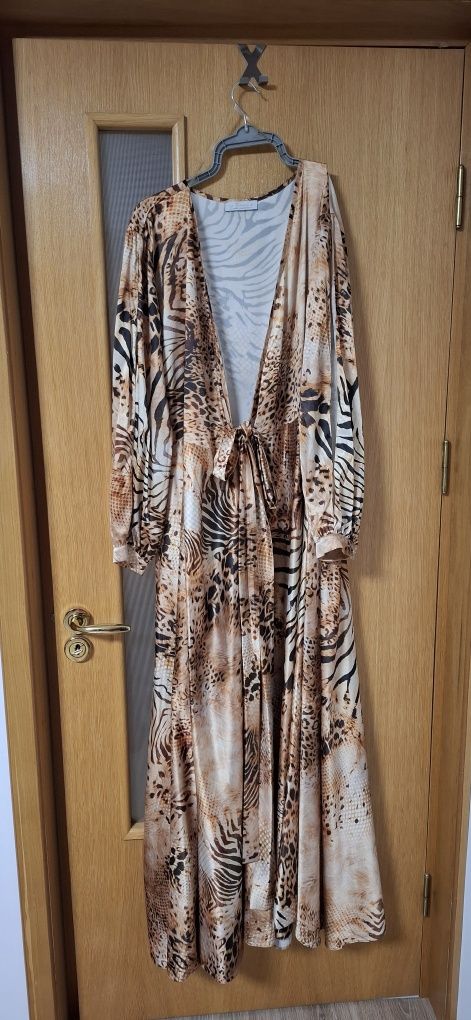 Rochie La Donna lunga bej cu animal print 5XL(50