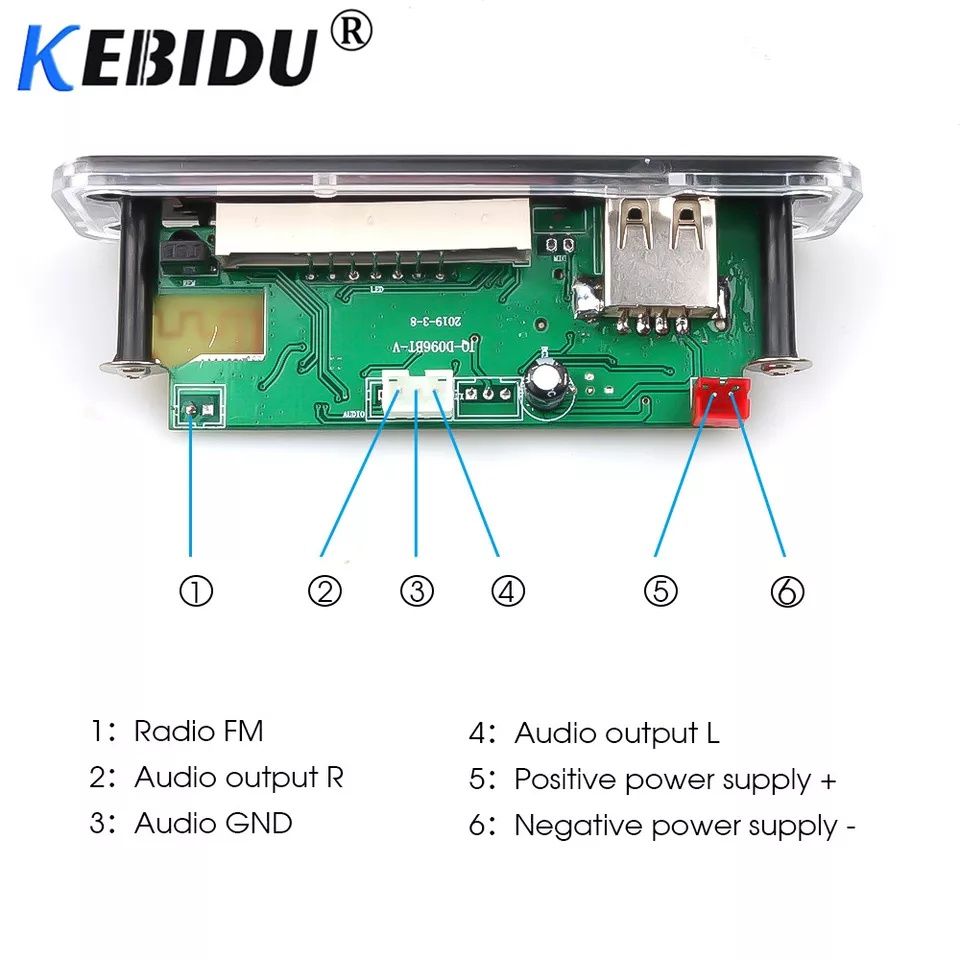 Mp3 плеър 5В/12В Bluetooth 5.0 модул за вграждане KEBIDU Sd/Usb/Fm