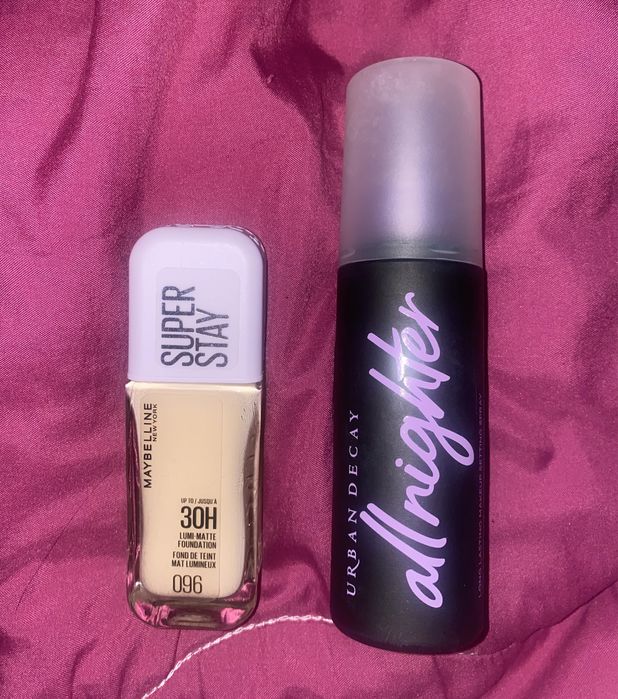 Maybelline super stay lumi matte, urban decay all nighter