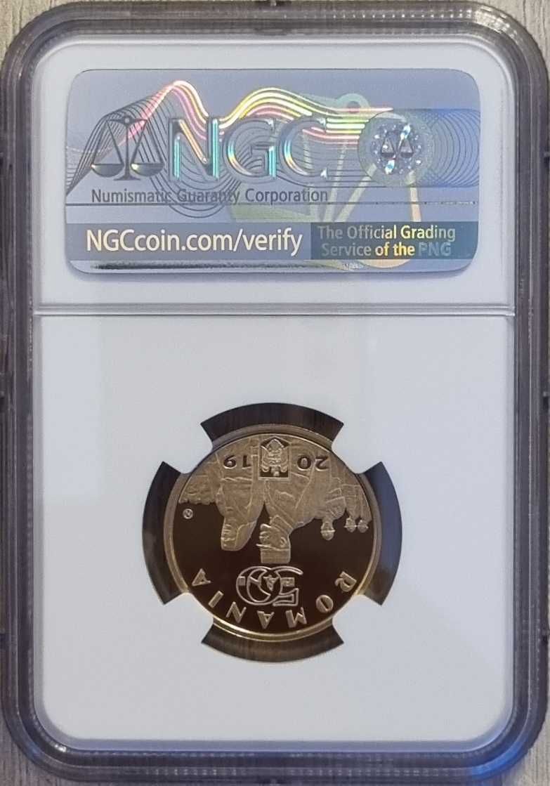 Moneda BNR 50 bani proof, Regina Maria, gradata NGC PF 69