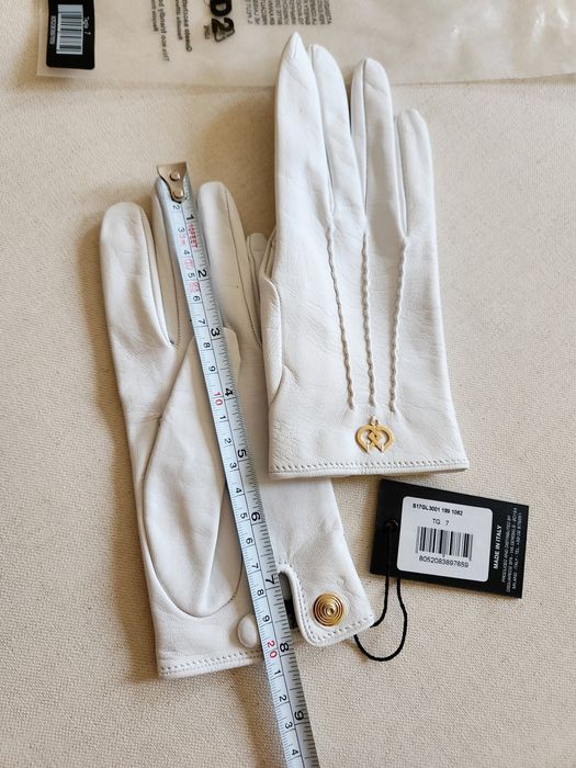 DSQUARED2 бели кожени ръкавици XS/S/7 елегантни златисто лого напа кож