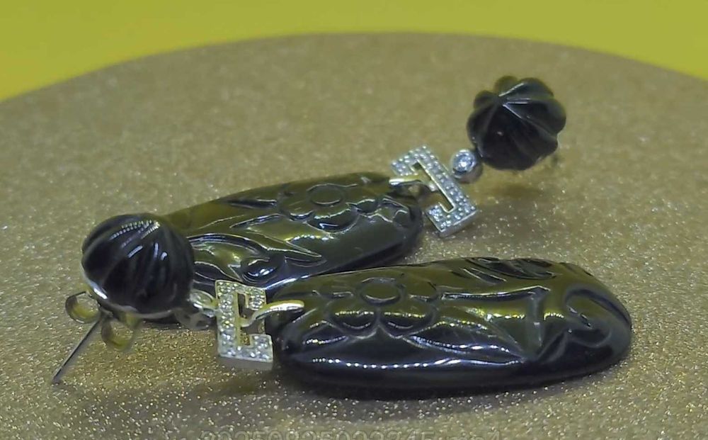 Cercei argint cu onix sculptat și zirconia – 13 g