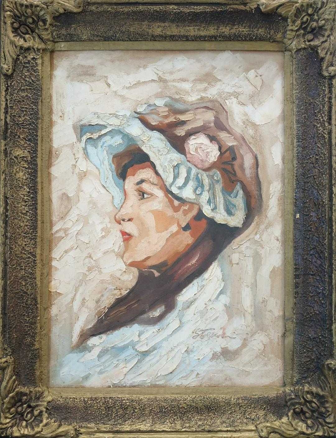 "Profil De Femeie", Ulei pe pânză, Semnat, Dimensiuni 44 x 58 cm
