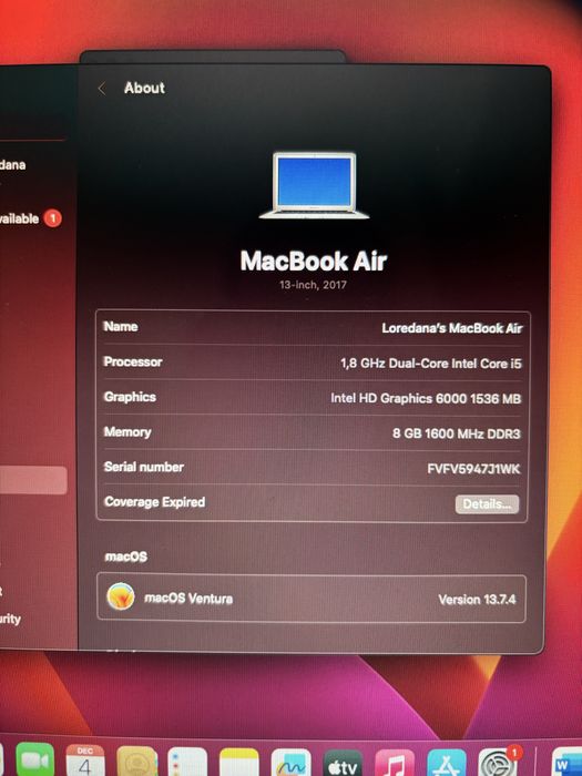 Macbook Air A1466, 2017