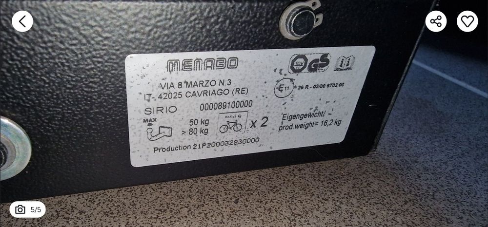 Suport transport 2 biciclete Menabo Sirio.