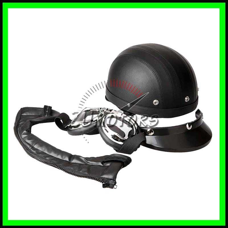 Casca moto Retro scuter Vespa Chopper Piele - Negru