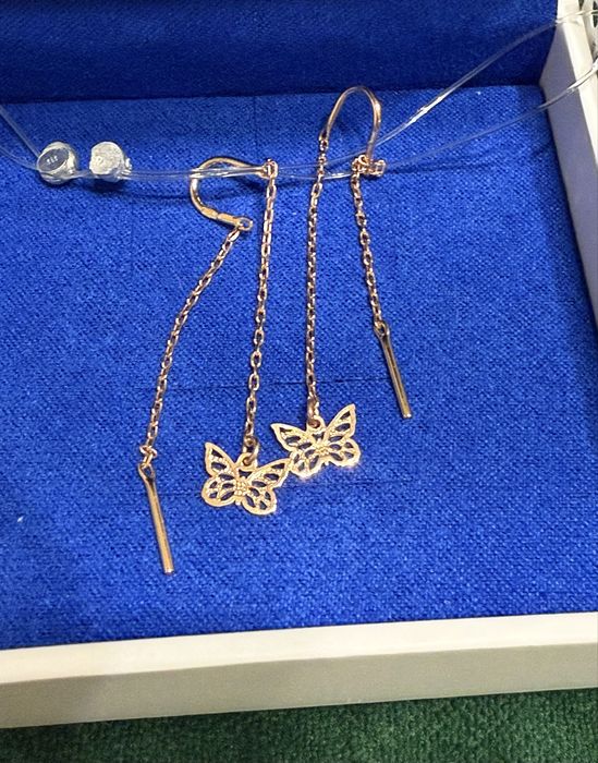 Золотые серьги - цепочки, продевки золото 585 проба талисман