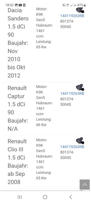 Turbo Dacia Duster Lodgy Logan Sandero 1.5dci 90Cp 08-18
