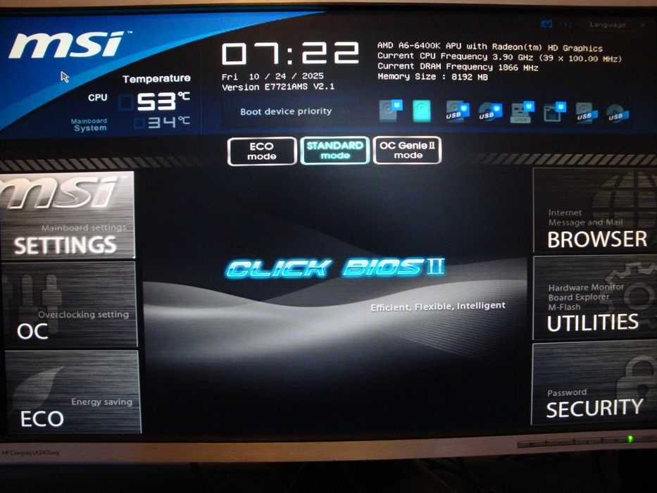 Placa de baza MSI FM2-A75MA-E35 Procesor AMD A6 6400k 8GB DDR3