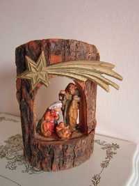 cadou rar Scena Nasterii Familia Sfanta sculptura  lemn Italia 1990
