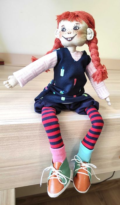Кукла Пипи Дълъг чорап. Ръчна изработка.