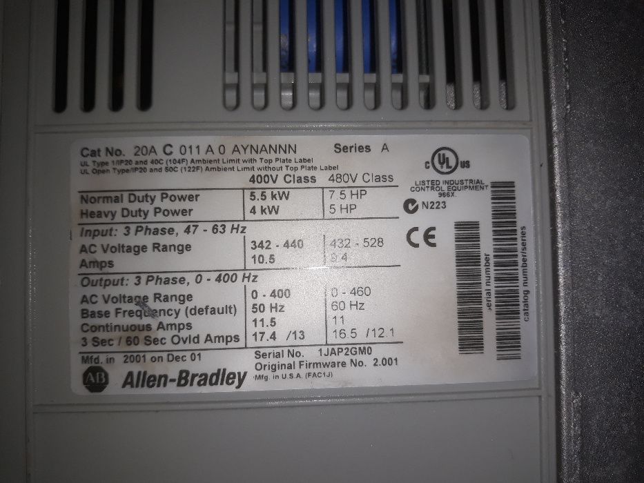 Честотен регулатор(инвертор) Allen-Bradley 5,5 кw400в Power Flex 70