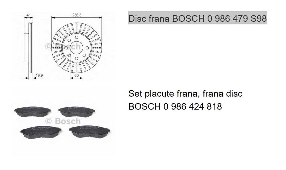 Discuri frana si placute Bosch Chevrolet Kalos