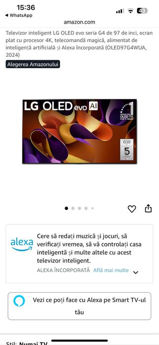 LG Oled Evo 97G4 245 cm 4K 120hz varf de gama nou