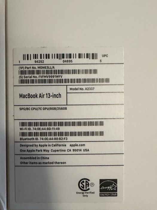 Macbook Air M1 8 256