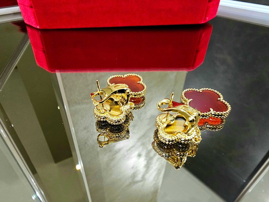 Van Cleef & Arpels VCA Gold Tiger Eye Red Magic Alhambra Дамски Обеци
