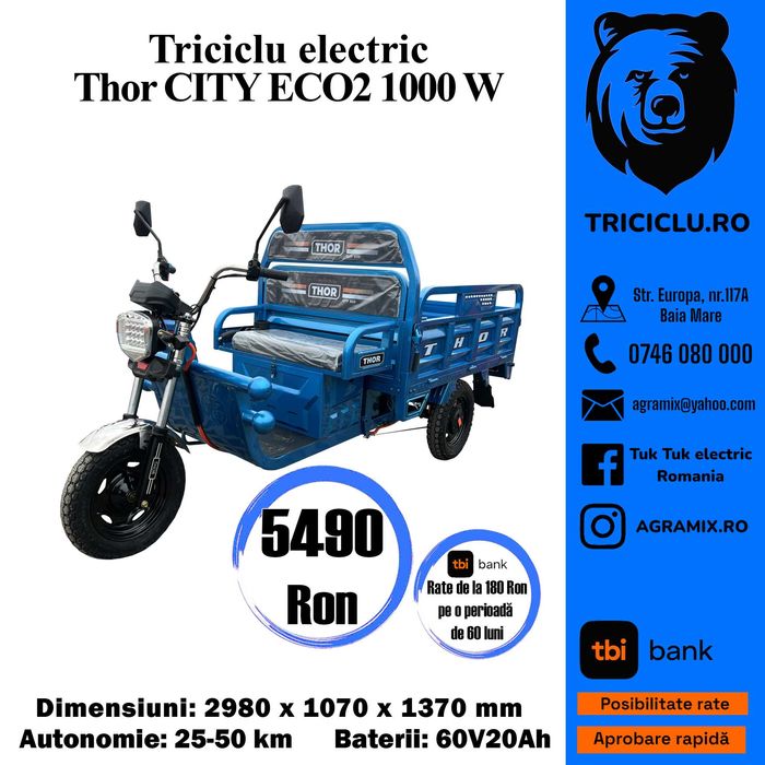 Triciclu electric Thor CityECO2 cu 2 locuri Agramix