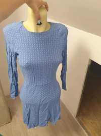 Rochie albastră cu buline cu maneca lunga XS-S (158 fete)