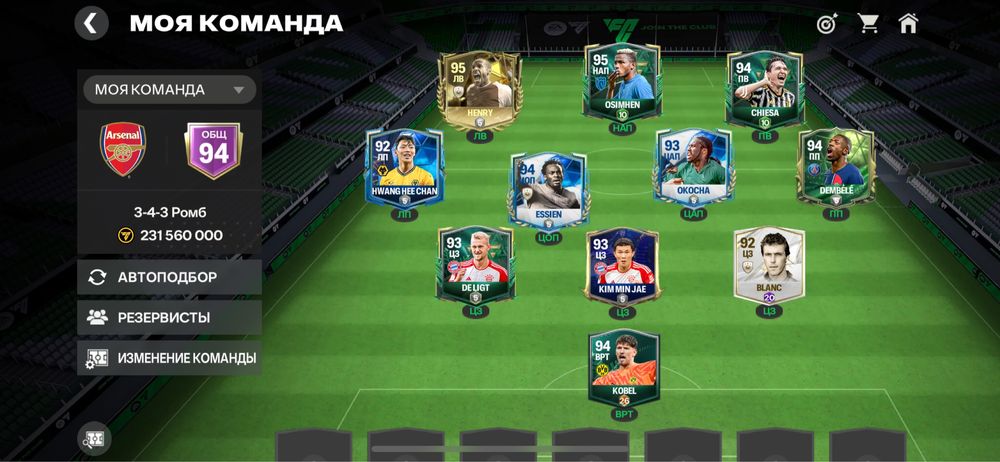 FIFA mobile аккаунт 94 рейтинг