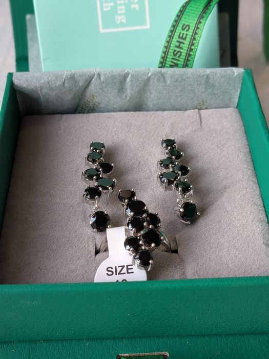 Сребърен комплект с естествен черен шпинел и цитрин