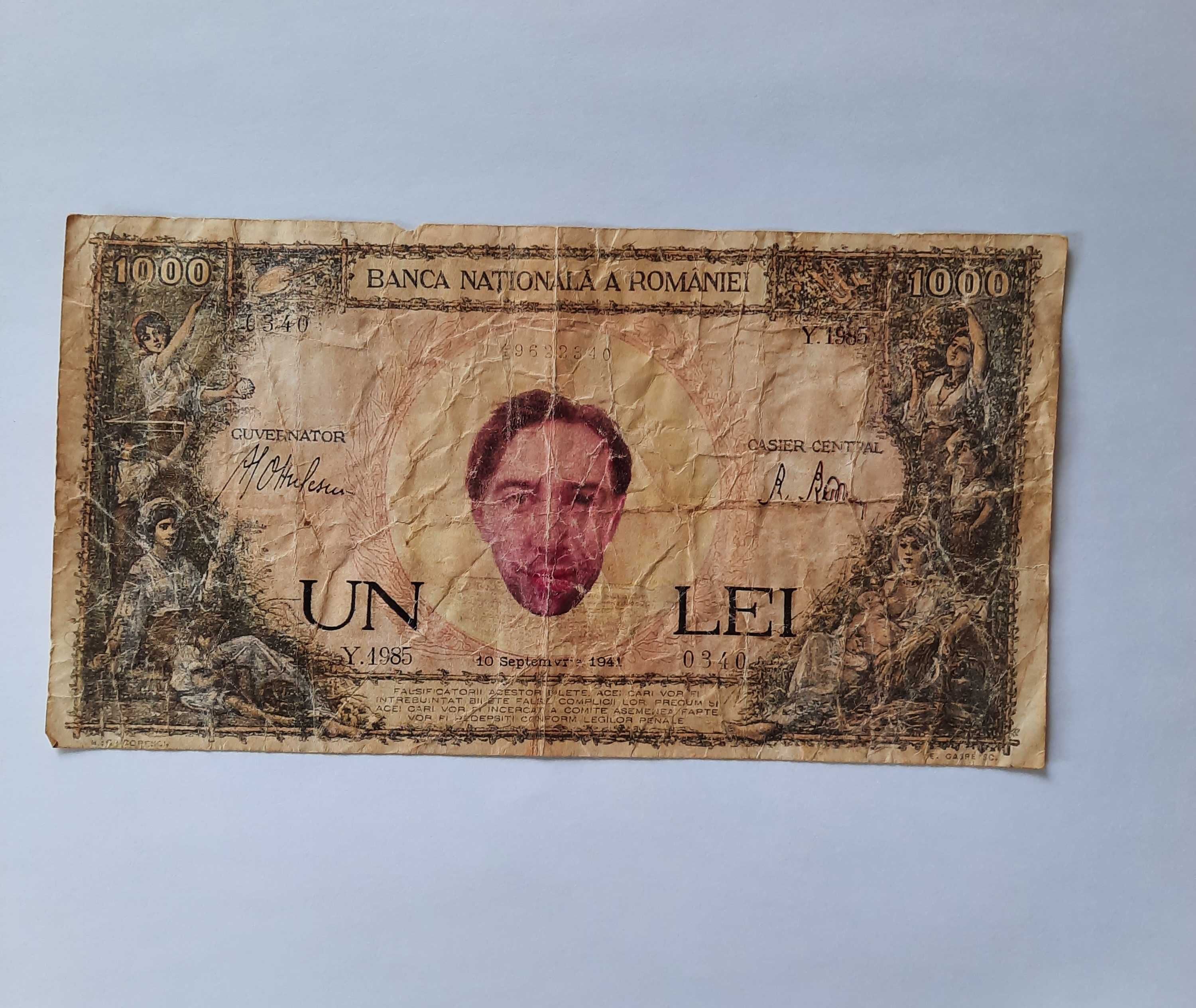 Bancnota UNA MIE LEI 1941 piesa rara(unicat)
