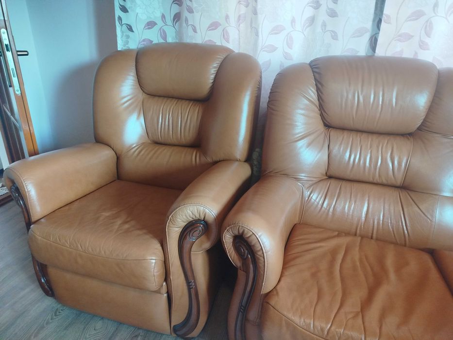 Set 3 fotolii din piele marro