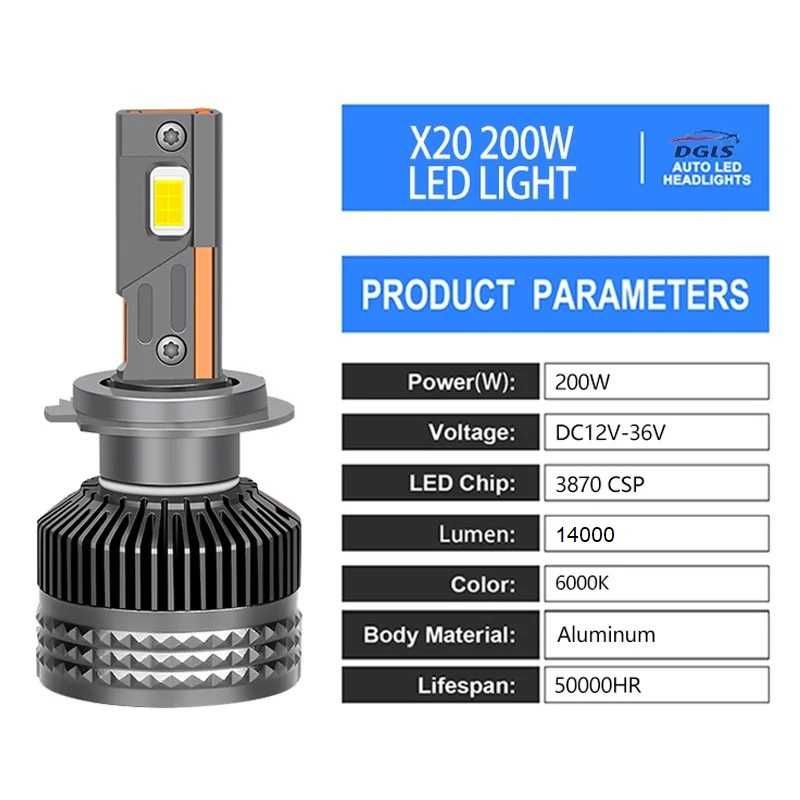 1 Година гарнация! Диодни крушки H7 12V/24V - X20 LED 200W