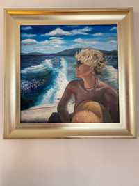 картина Жена и Морето в рамка 75 x 75 см, оригинална от художника