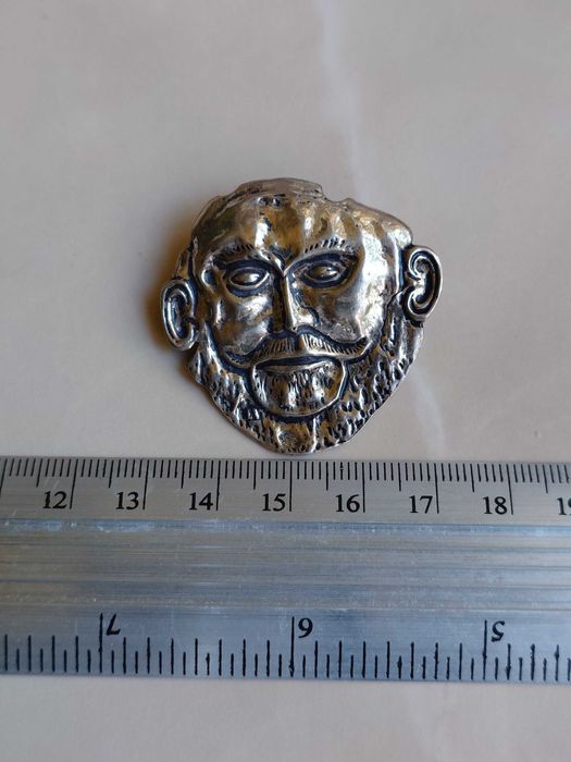 Brosă “Masca lui Agamemnon” – Reproducere Mycenaeană în Argint 800