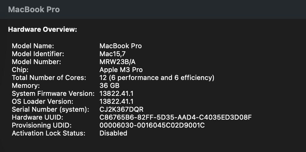 Macbook 16 pro M3 36 gb ram