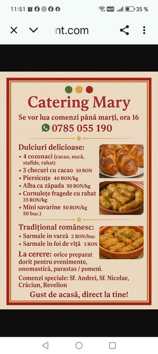 Mâncare pentru orice eveniment,pomana, meniuri zilnice,dulciuri la pre