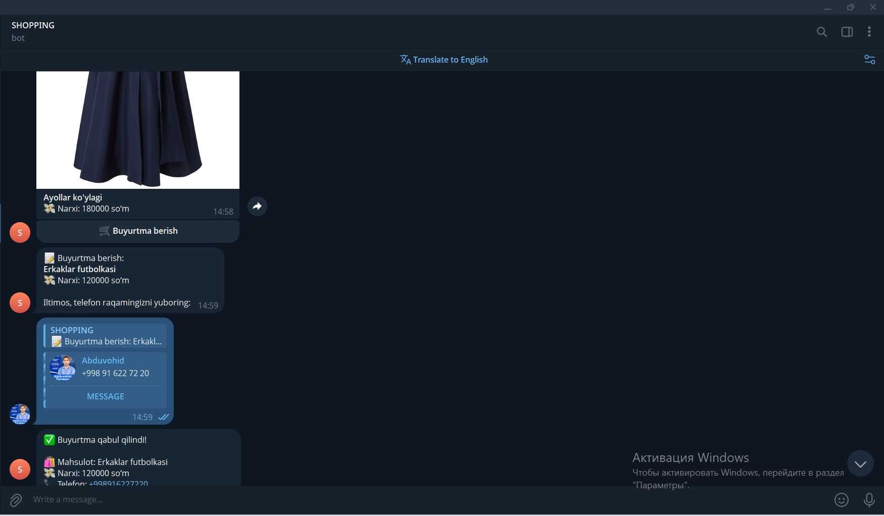 Telegram Bot sotiladi
