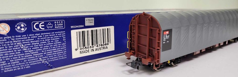 Vagon cu prelată glisantă SBB, Rilns, H0 Roco 47606, DC, Epoca V, Nou,