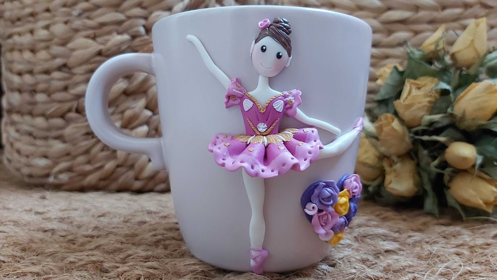 Cana cadou pentru fetite balerina din fimo handmade