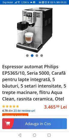 Espressoul Saeco Philips EP5365/10 carafă pentru lapte integrată