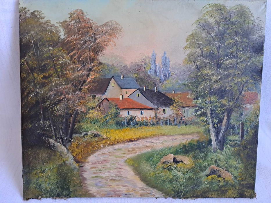 tablou vechi pictura pe panza 55/46 cm provenienta Franta