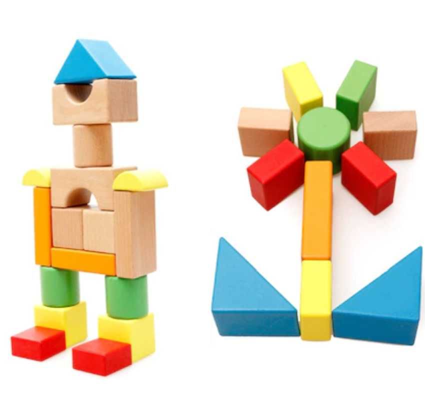 Дървени Цветни Кубчета Конструктор 32 части Строител Сортер
